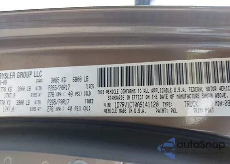 2010 Dodge Ram 1500 Slt/Sport/Trx from USA, damaged, VIN 1D7RV1CT0AS141120